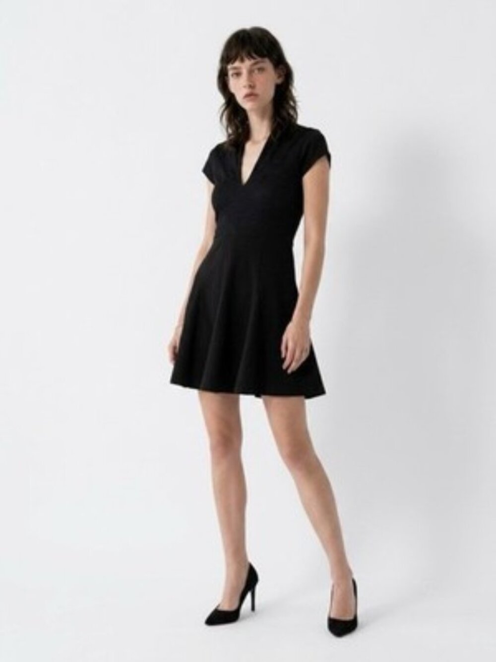 PENCEY Black Lace Bodice V-neck Cap Sleeve Mini Dress Sz 2